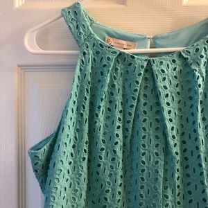 NWOT Turquoise Eyelet Aline Pleated Fit and Flare Swing Dress